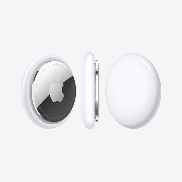 A white button with an apple logo on it.