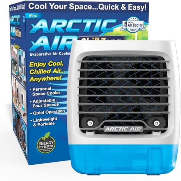 A box with an air conditioner sitting on top of it.