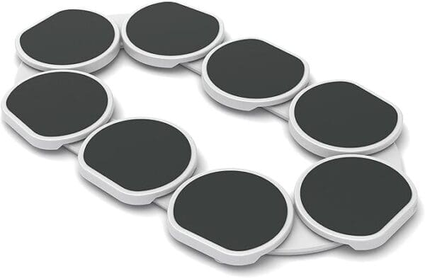 A black and white picture of eight circles