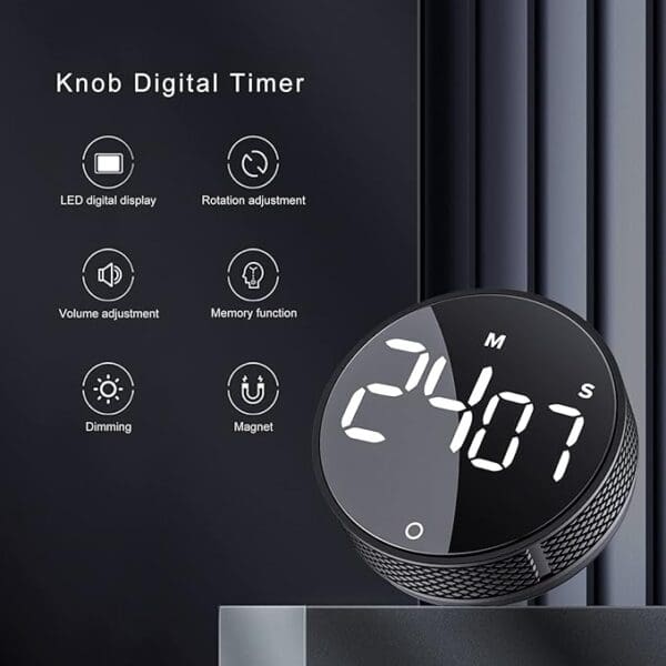 A digital clock with the time and temperature displayed.