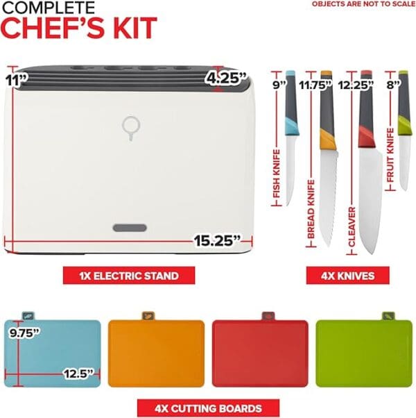 A complete chef 's kit with knives and cutting board